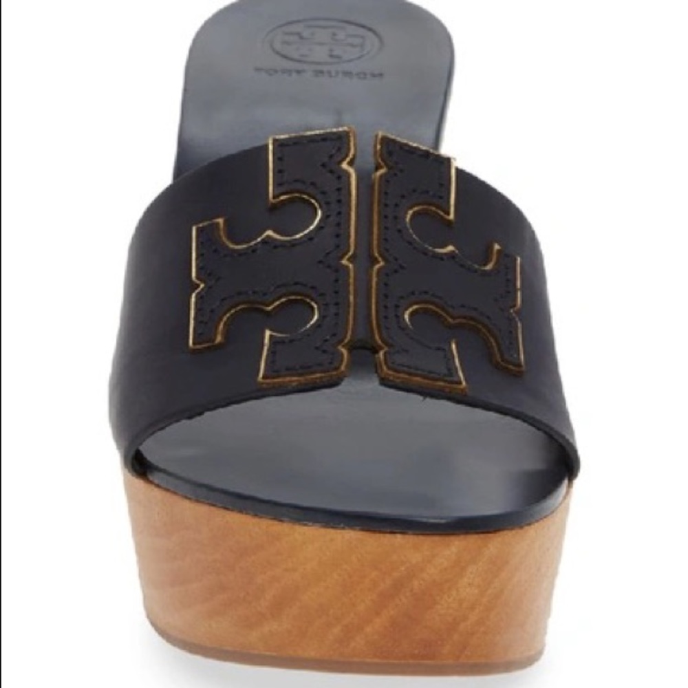 Tory Burch INES 80mm wooden slides with dust bag
